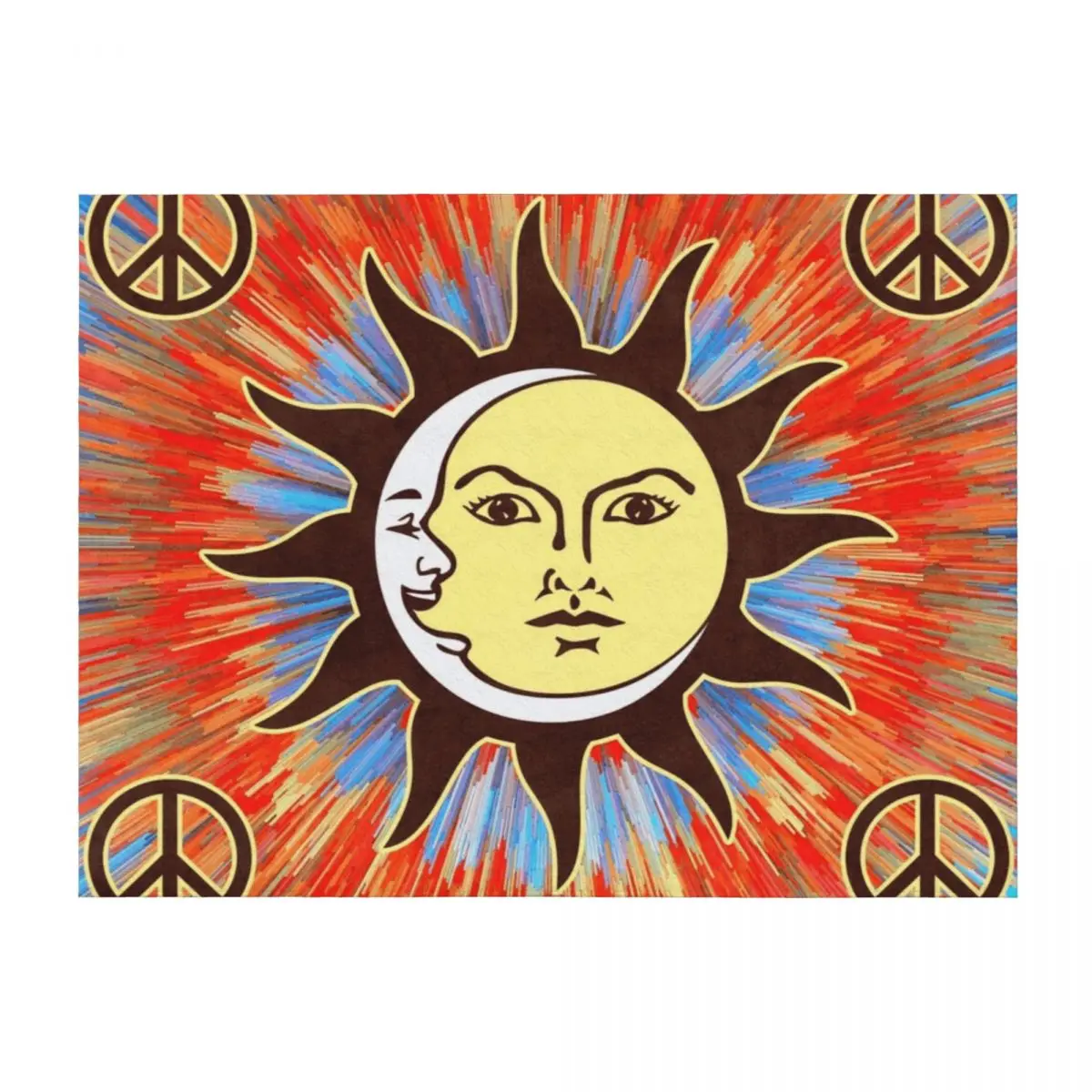 

Psychedelic Sun & Moon / Peace Sign Bohemian Hippie Festival Throw Blanket Sofa Throw Retros Comforter Weighted Blankets