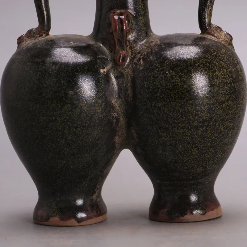 Yue Ware Tea Dust Glaze Double Ear Dragon Pattern Twin Vases Vintage Style Home Decor