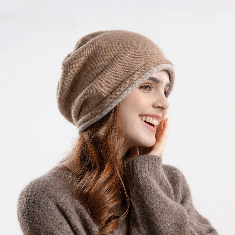 Autumn and winter Korean style knitted pile hat warm ear protection pullover hat women's cold hat European and American