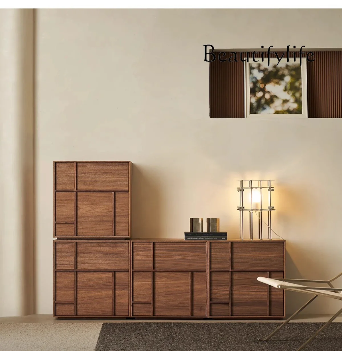 hh X Shino Combination Cabinet Contrasting Color Solid Wood Medieval Retro Storage Side Cabinet Household Living Room Chest Cab