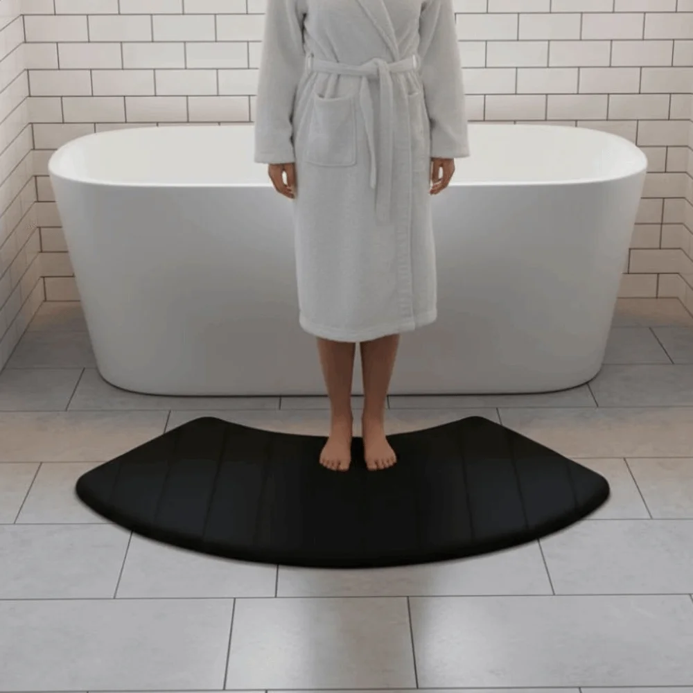 

Fan-Shaped Solid Color Arched Shower Mat Soft Wear-resistant Non-Slip Mat Water-Absorbing Thickened Bath Mat Bathroom Floor