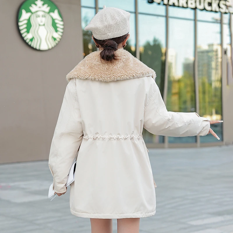 2025 Nuovo Inverno Giacca In Pile Allentato Addensato Parka da Donna in Pelle di Pecora Imbottiture Cappotto di Cotone Tasca Risvolto Caldo Lungo Della Tuta Sportiva di Tendenza