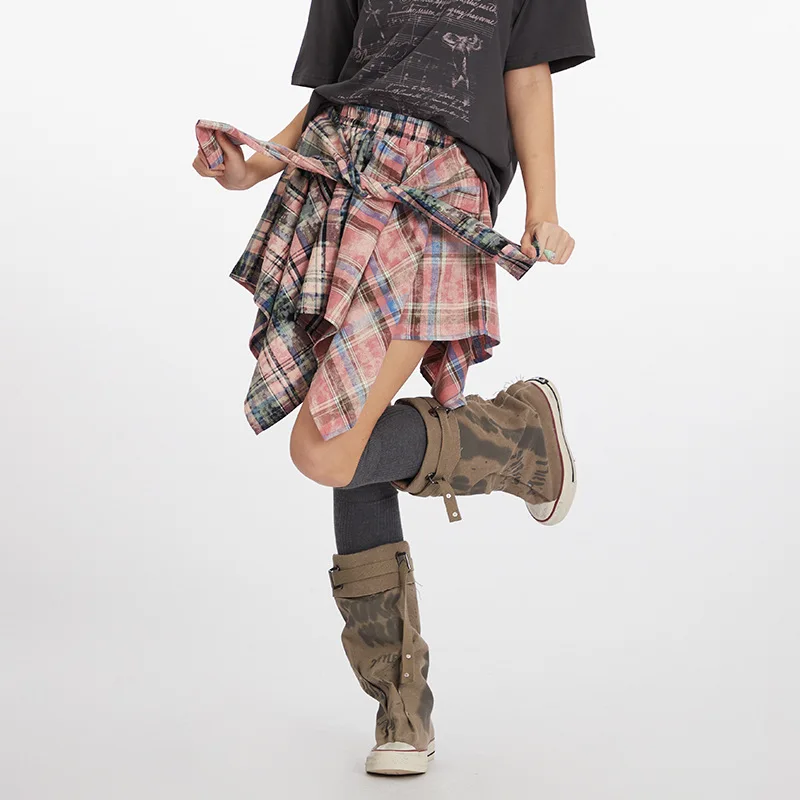 American Style Irregular Niche Design Plaid Hot Girl Skirt Colorful Plaid Loose Skirt Women Mini Falda Mujer Donna Abbigliamneto