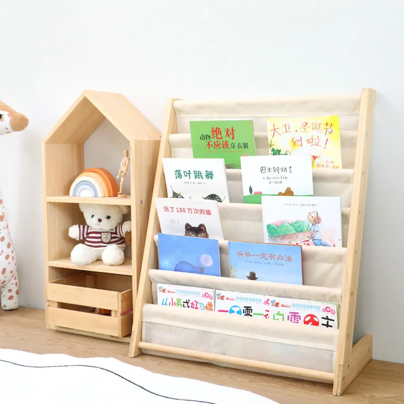 High Appearance Level Ins Book Shelf For Kids Solid Wood Small House Book Organizer Landing Log Multi-layer Toy Storage Rack