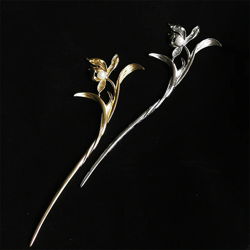 Women's Spring and Summer National Style Hair Hairpin Simple Daily New Chinese Lotus Metal Hairpin Cheongsam  Lotus Headdress