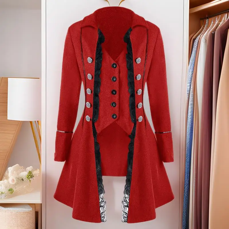 

Medieval Pure Color Long Sve Tee Button Ladies Coat St Punk Suit Women's Long Coat Polyester Fiber 00% Spring Season