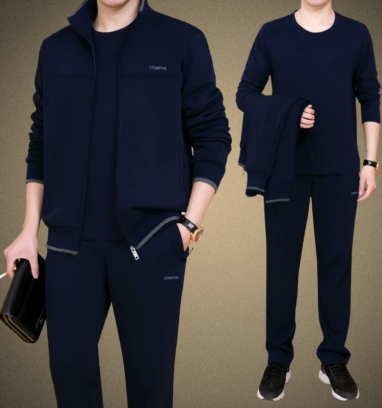 

2023 New Dad Casual Sports Suit Middle-Aged Men's Jaet Long Sve Pants Four Seasons Universal Comfortable Breathable Men'...