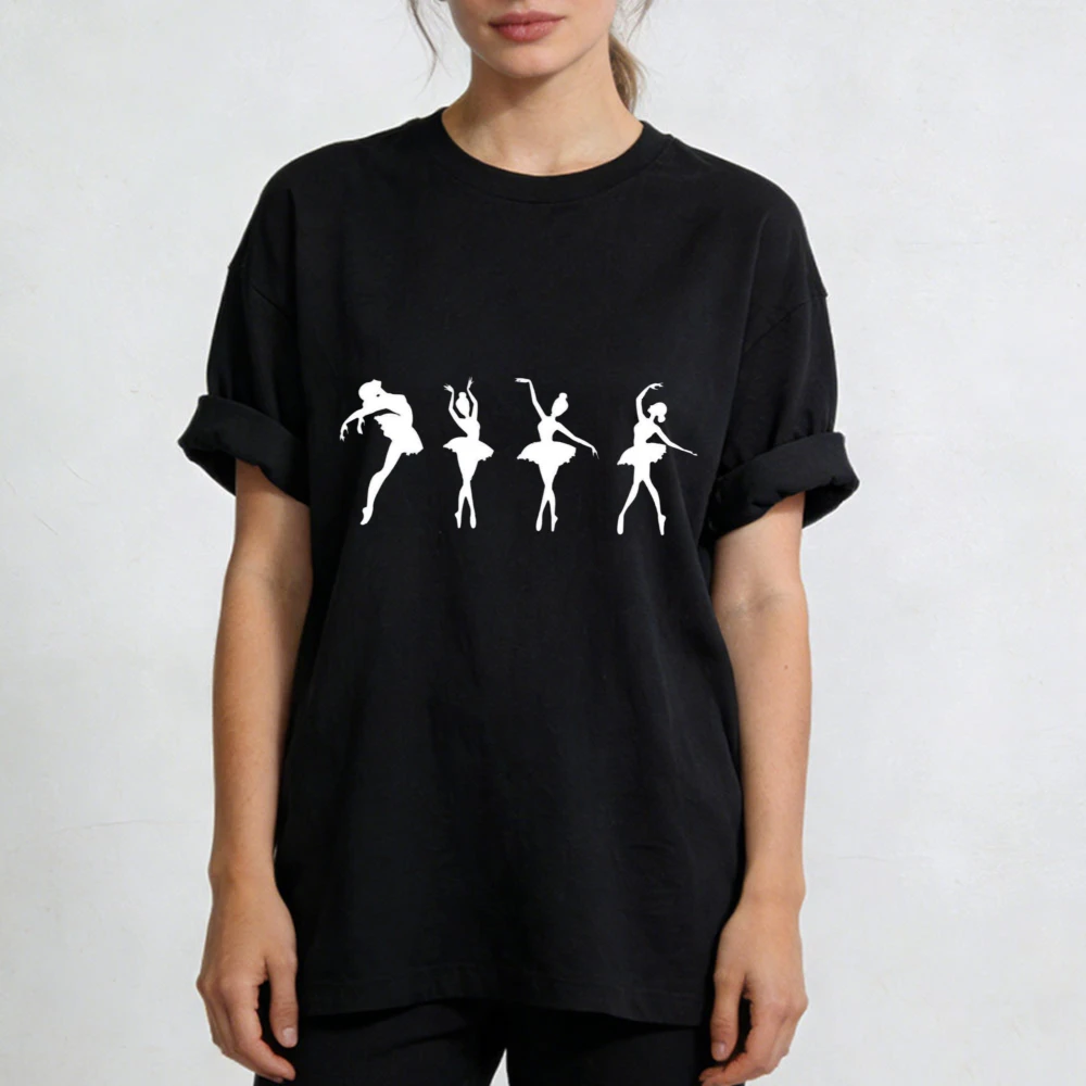 Ballerina Silhouette T Shirt Ballet Dancer Graphic Tee for Women Summer Short Sleeve Cotton Tops Dance Lover Gift Women Clothing