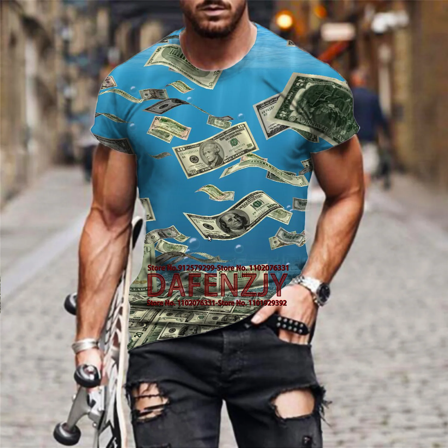 Men's Fashion Funny American Dollar Men T-Shirt 3D Printing T-Shirt Casual Round Neck Short Sleeve T-Shirt