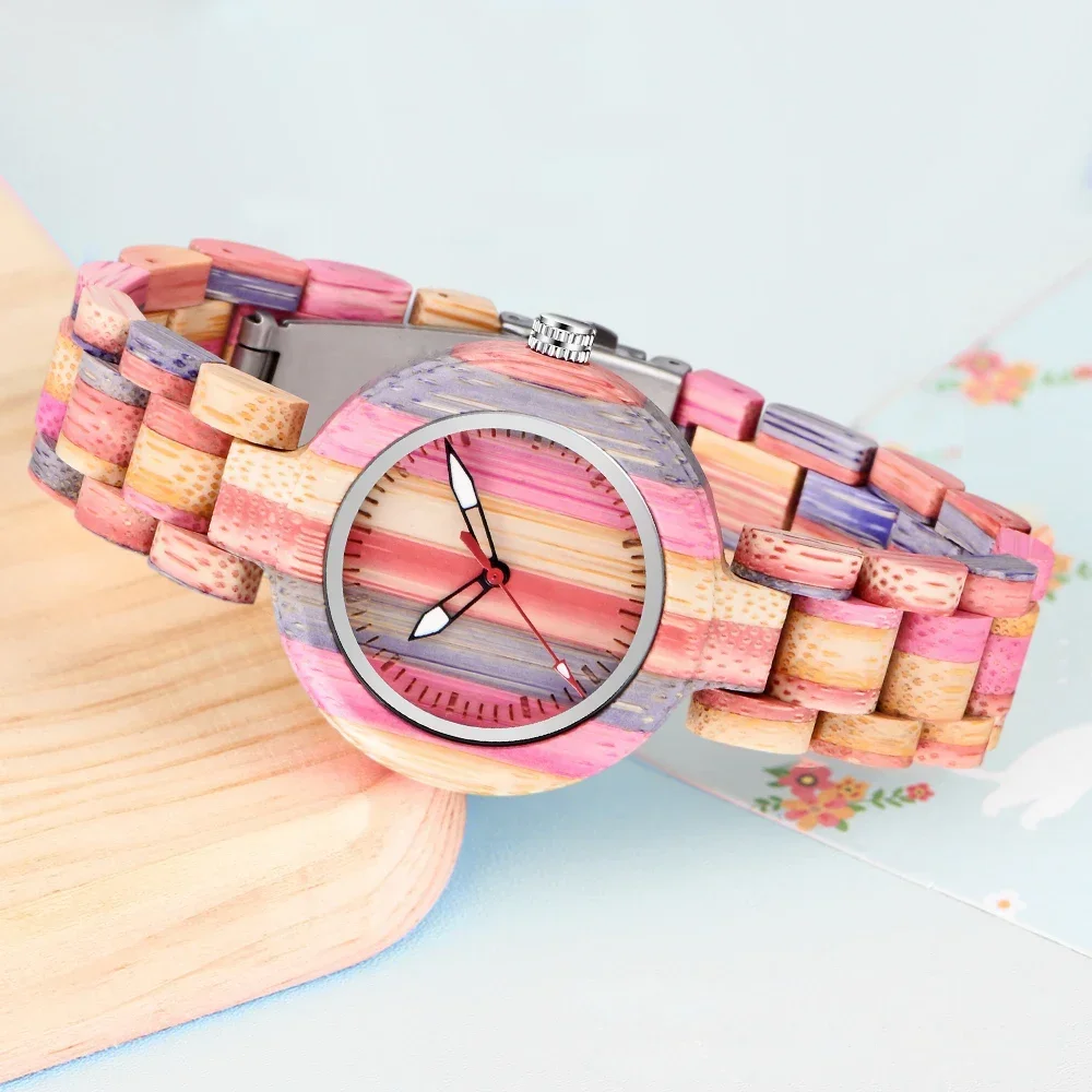 New Minimalist Style Colorful Wood High-quality Women's Quartz Watch Fashionable Street Fashion Women's Accessories Clock Watch