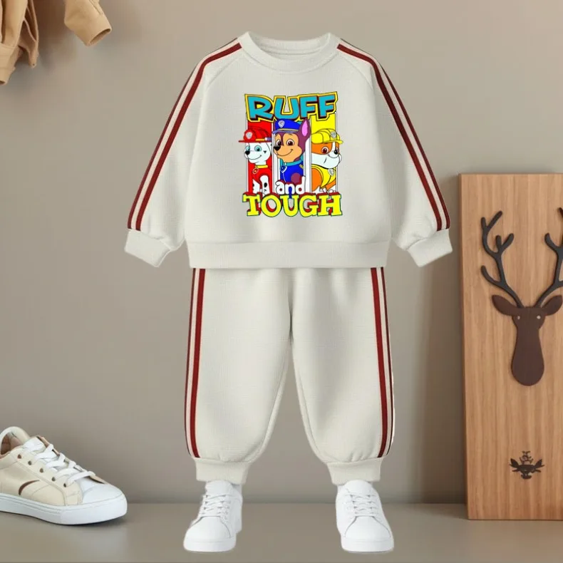 Kinder Herbst Neuheit Seitenstreifen Lange Hosen-Sets O-Ausschnitt Lässige Sweatshirts und Hosen Zweiteilige Sets Paw Patrol Jungen Mädchen Trainingsanzug – Detail 10