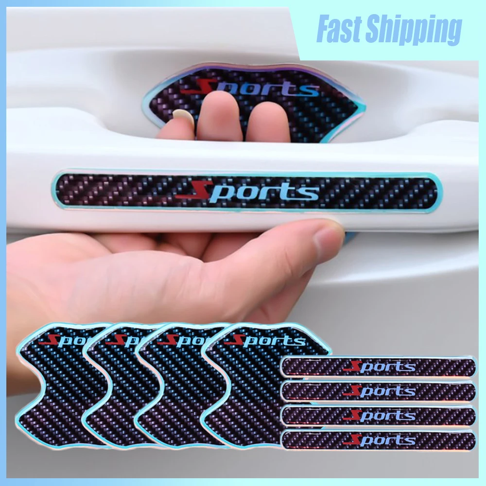 8 قطعة مقبض السيارة المضادة للتصادم ملصقات واقية باب السيارة السلطانية الرياضة التصميم مقاومة للخدش ملصق فيلم اكسسوارات السيارات