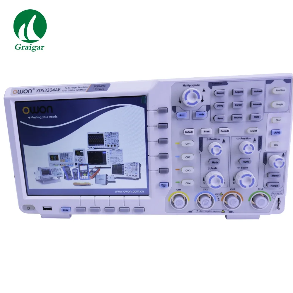 

OWON XDS3204AE Digital Oscilloscope 4CH 8/14bit Touchscreen 200MHz Bandwidth 1GS/s Sample Rate