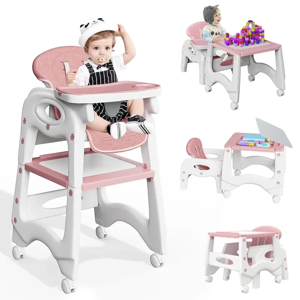 5 in 1 High Chairs for Babies and Toddlers, Multifunctional Infant High Chair, Safe & Ergonomic Convertible Highchair with Remov