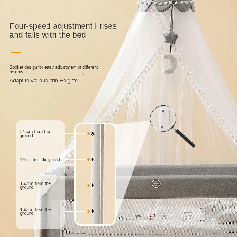 Crib Mosquito Net with Bracket, Portable Baby Bed Can Liftable Children's Universal Blackout Princess Baby Mosquito Netting