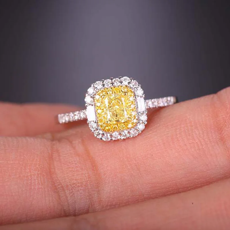 PT950 Plated TikTok Kuaishou Square Zircon Yellow Diamond Color Separation Open for Women Hearts Eight Arrows Ring