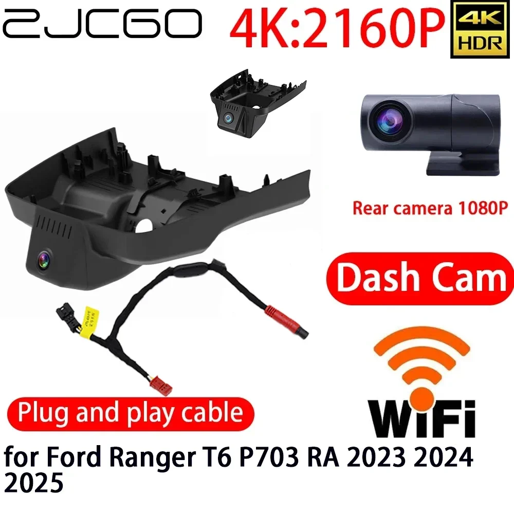 

ZJCGO 4K DVR Dash Cam Wifi Front Rear Camera 24h Monitor For Ford Ranger T6 P703 RA 2023 2024 2025