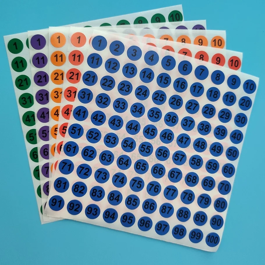 10 Sheets Mix Color Self-adhesive Round  Sticker 1cm  Paper Number Sticker 1-100 Serial Consecutive Number Labels