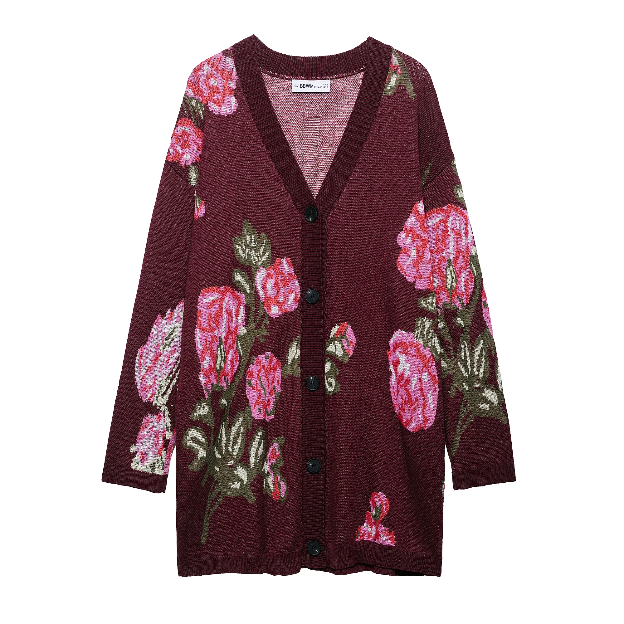 

2025 new products women's clothing fashionable and casual new style rose loose versatile wool blend jacquard knitted cardigan