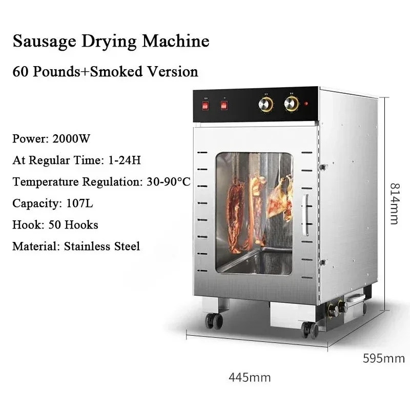 

Sausage Dryer Large Capacity Commercial Food Dehydrator 1500W Machine Jerky Meat Fruit Herbs Stainless Steel Timer Smoked Bacon