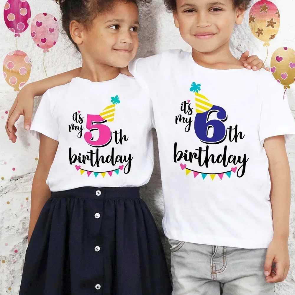 It's My 1-9 Birthday Print Kids Shirt Girl Boy Clothes Child Birthday Party Gift T-shirt Toddler Shirts Kid Short SleeveT-Shirts