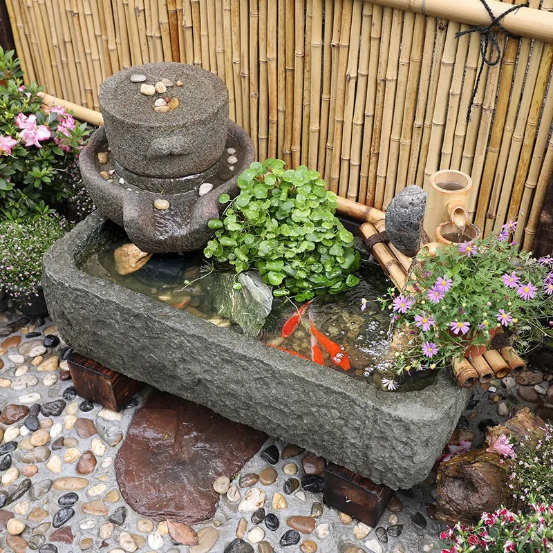 Chinese-style courtyard pool landscape balcony small courtyard fish pond rockery flowing water fountain garden layout decorative