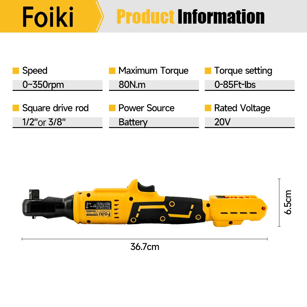Foiki DCF522 350N·m Brushless Impact Wrench - LED Light, One-Hand Op, Dewalt Battery Compatible. For Auto/Construction/Industry