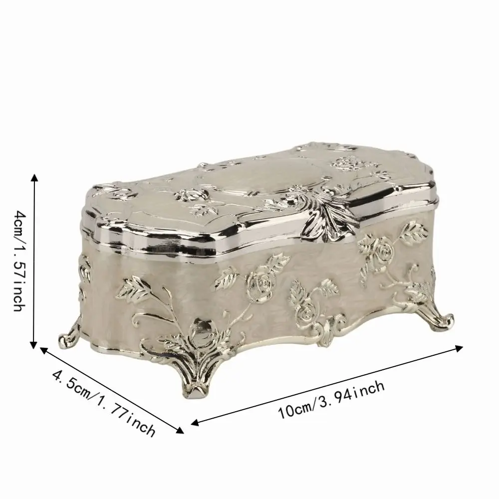 Silver-White Toothpick Holder Zinc Alloy Ornate Trinket Box Lidded Rectangular Jewelry Box Jewelry Small Accessory Organization