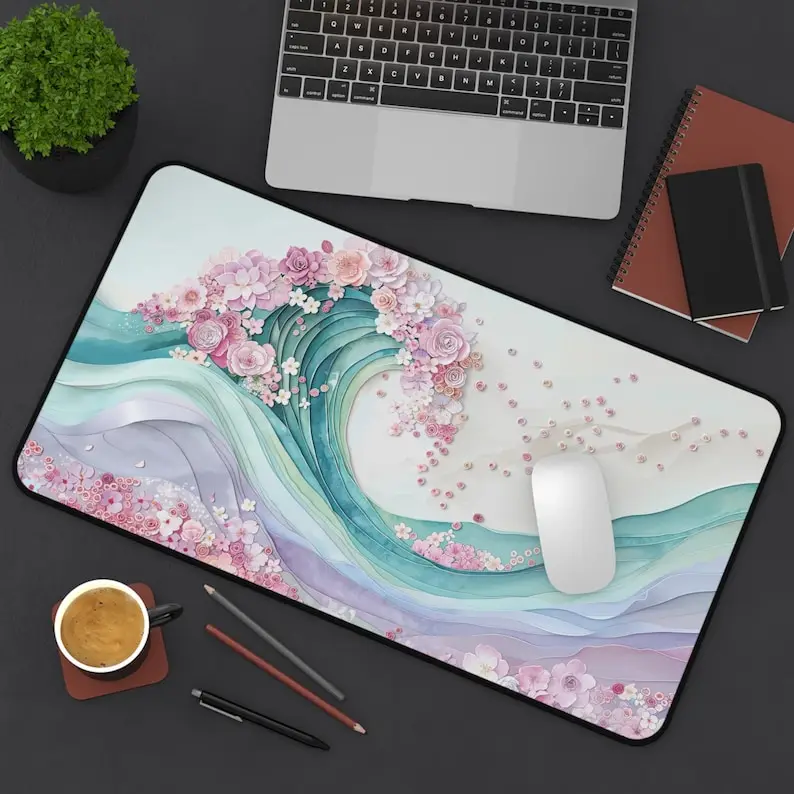 

Blooming Ocean Wave Desk Mat, Large Mouse Pad,Suitable for Office, Durable Keyboard and Mousepad, Gift for Remote or Home Office