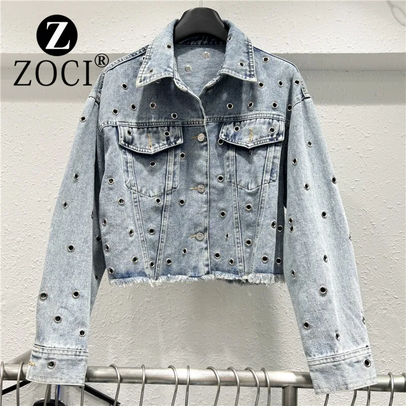 [ZOCI] autumn new niche hollowed out explosive street design, loose versatile women's denim jacket trend