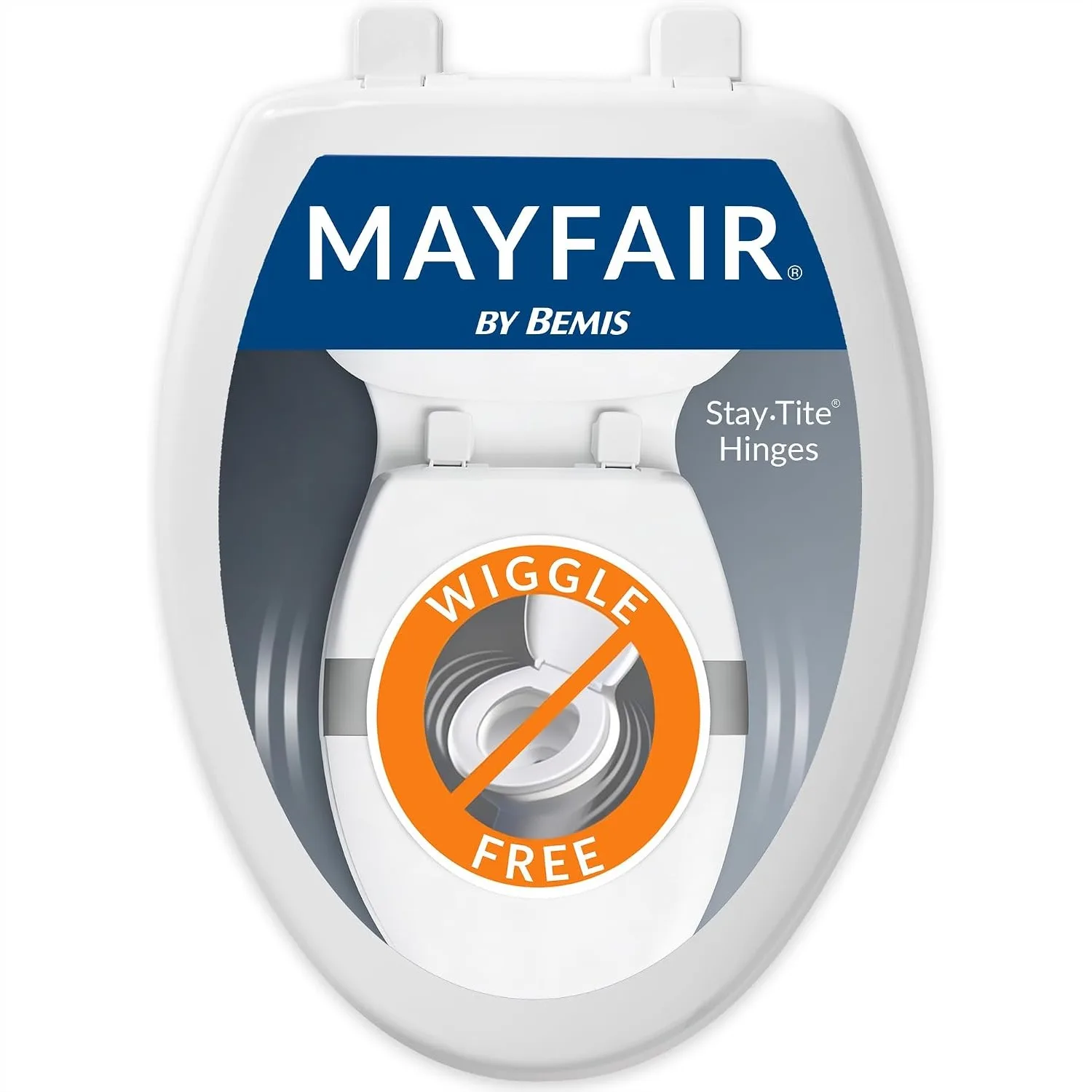 Slow Close Toilet Seat, Durable Plastic Elongated White with Stay-Tight Hinges for No Wobble