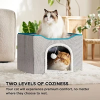 Cat Beds For Indoor Cats - Large Cat Cave For Pet Cat House With Fluffy Ball Hanging And Scratch Pad, Foldable Cat Hideaway, 16.5x16.5x13 Inches, Grey 6