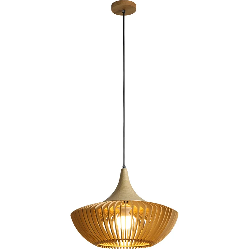 

New restaurant light simple log wind light shadow chandelier personalized retro walnut color dining table bar