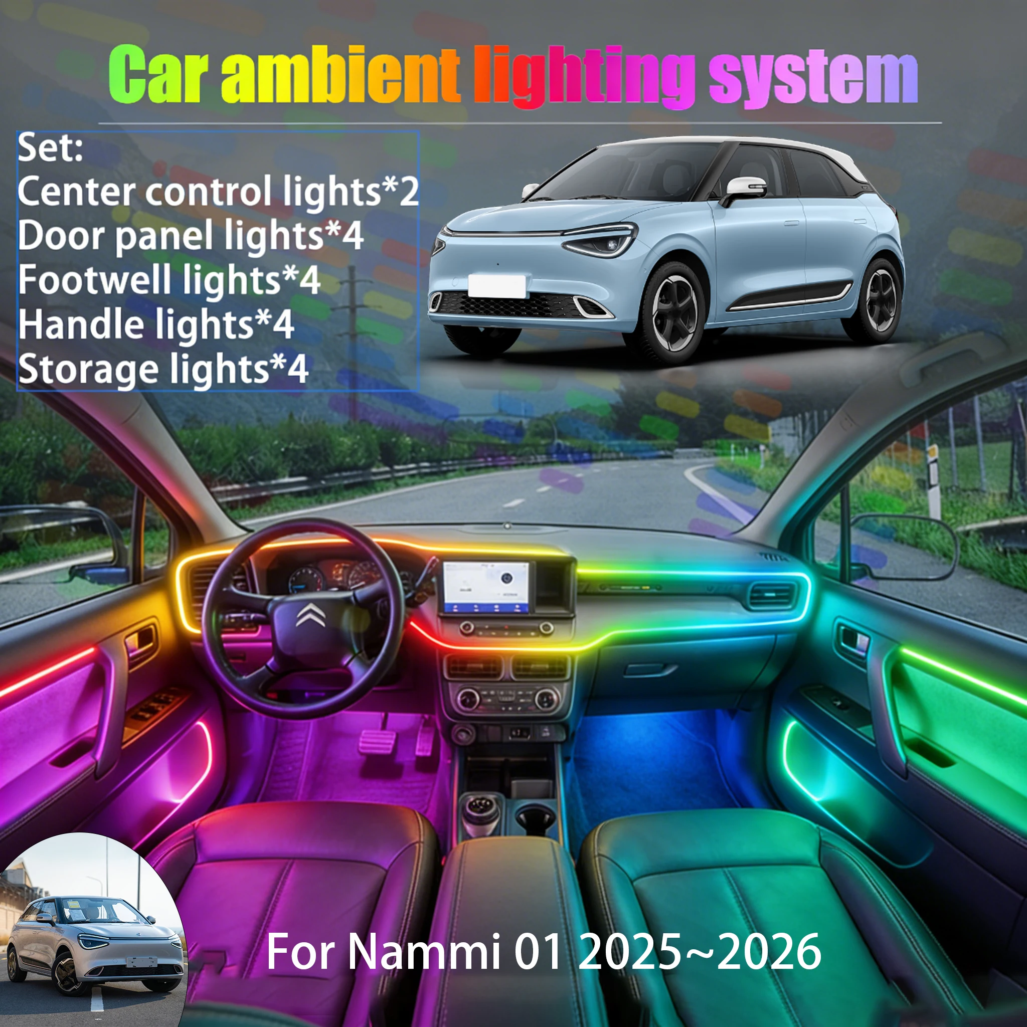 

Для Nammi 01 2025~2026: Комплект светодиодной подсветки салона и багажника (2/18 шт.), USB RGB, с эффектом бегущих огней, автозапчасти