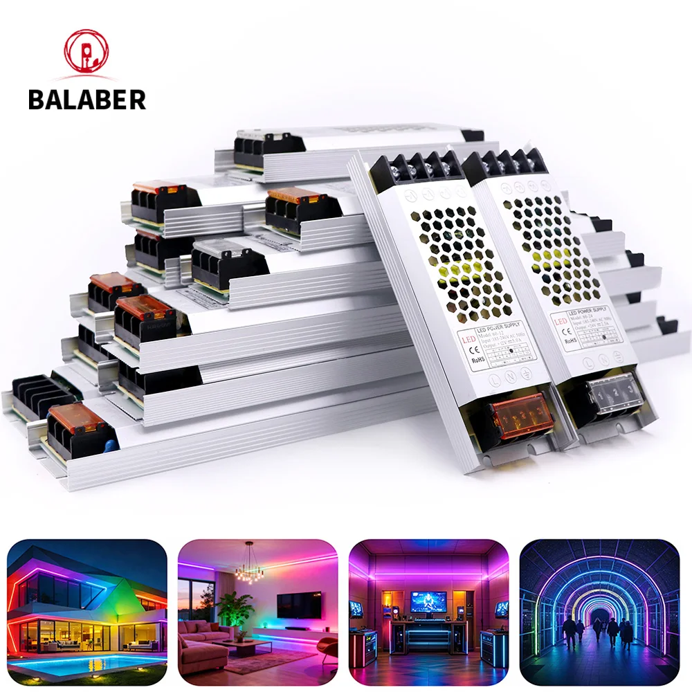 

DC12V 24V LED Light Power Adapter AC190V-240V Ultra-Thin Quiet to Transformer Driver for LED COB WS2811 2812 2812 2815 2814 LED