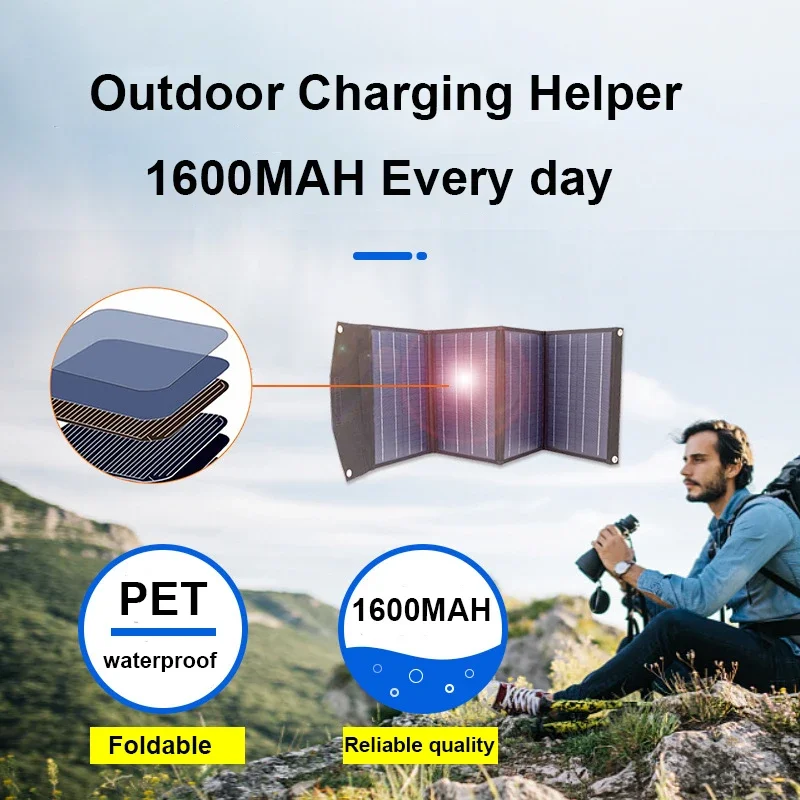 60W/100W Solar Panel Folding Bag USB+DC Output Solar Charger Portable Foldable Interface Mobile Phone Charging Solar Panel Bag