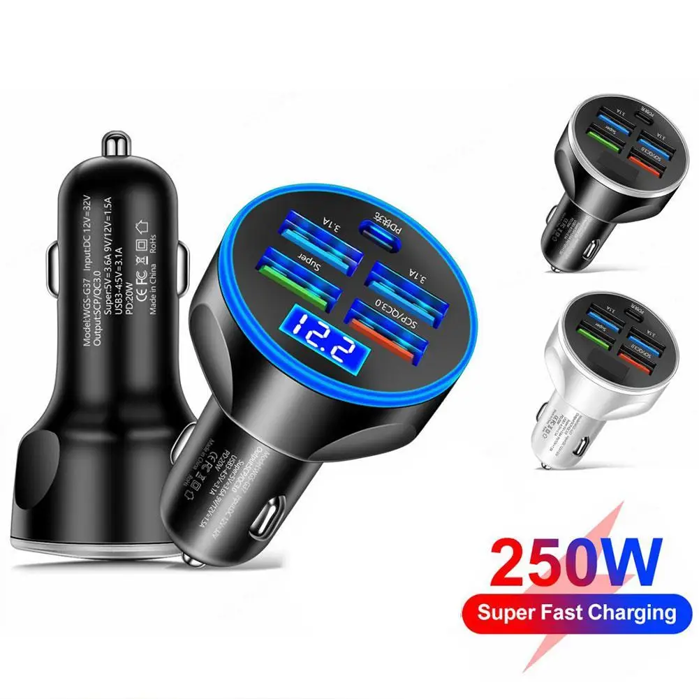 4 Port USB Car Charger Type C PD 250w Fast Charging Adapter For Huawei OPPO Oneplus IPhone 14 Pro Max 13 12 11 