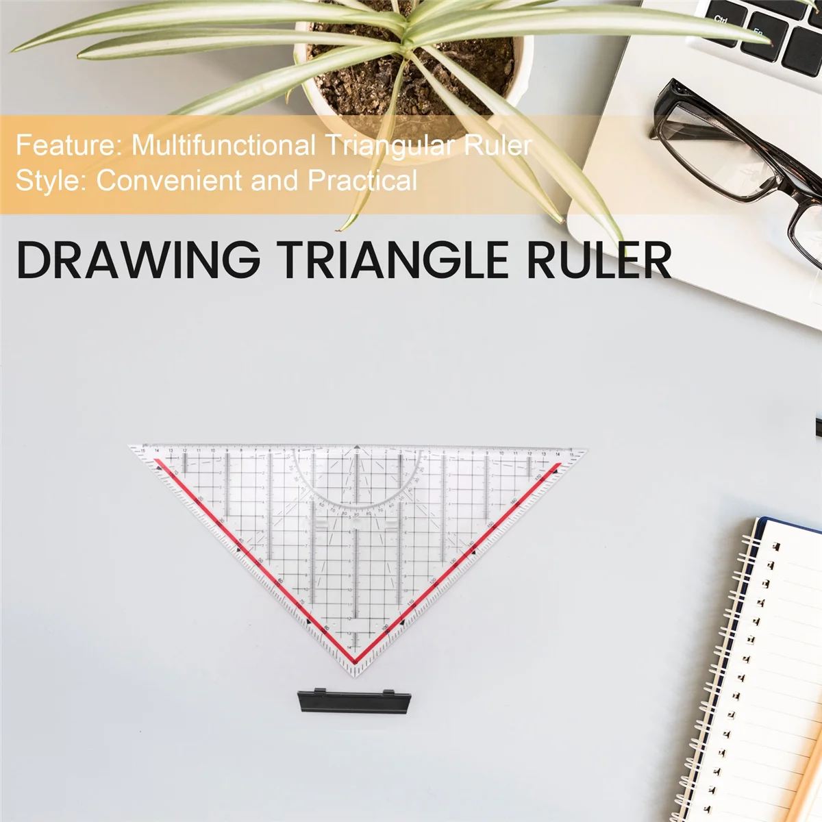 Régua triangular de desenho de 30cm, régua multifuncional de desenho com alça, régua de medição transferidora, papelaria