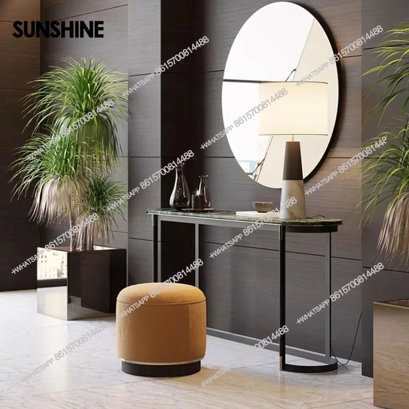

Italian minimalist entrance entrance dressing table modern light luxury living room marble end view table
