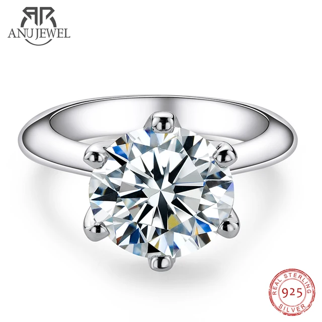 Pierścionek zaręczynowy AnuJewel z moissanitem 1ct 2ct 3ct 5ct, kolor D, dla kobiet, srebro próby 925 pozłacane, pierścionki solitaire, sprzedaż hurtowa