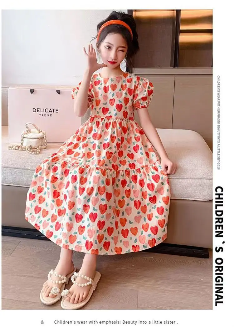 Summer Girls Dress 2024 Floral Pattern Beach Long Dress For Girl Bohemia Children Princess Dresses Costume Teen 8 10 12 14 Year