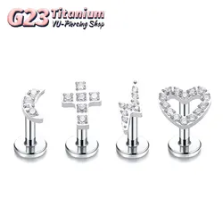 ASTM F136 Titanium heart cross nose piercing 16G lip piercing Flat Back Stud Helix Cartilage Monroe Medusa Tragus Body Jewelry