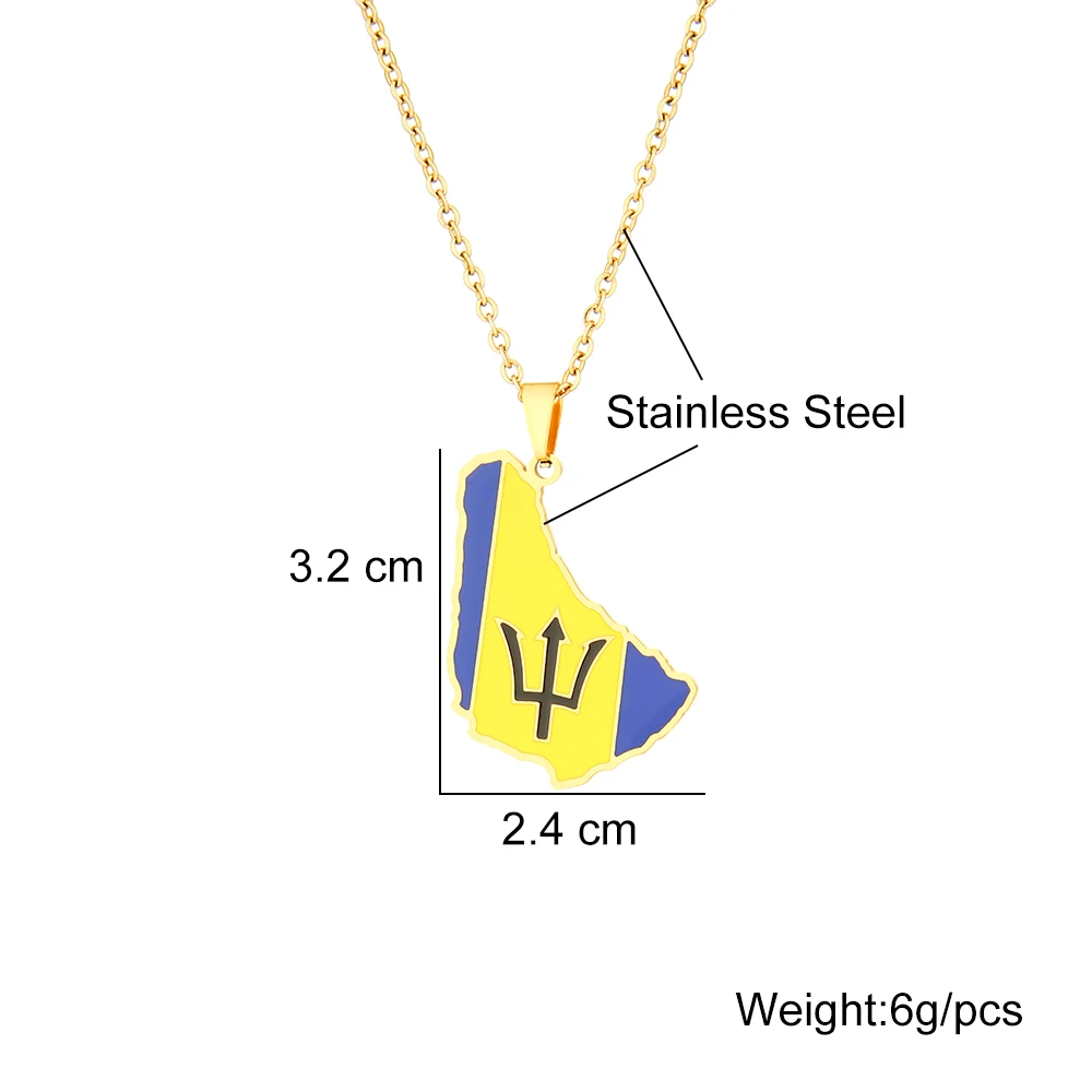 Barbados Map Flag Pendant Necklace Stainless Steel For Women Girls Gold Silver Color Charm Fashion Caribbean Sea Jewelry Gift