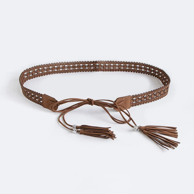 Fringe Accessory Retro Hollowed-out Pattern Waist Cincher, Dress Waist Decorative Belt, Woven Bohemian Belt