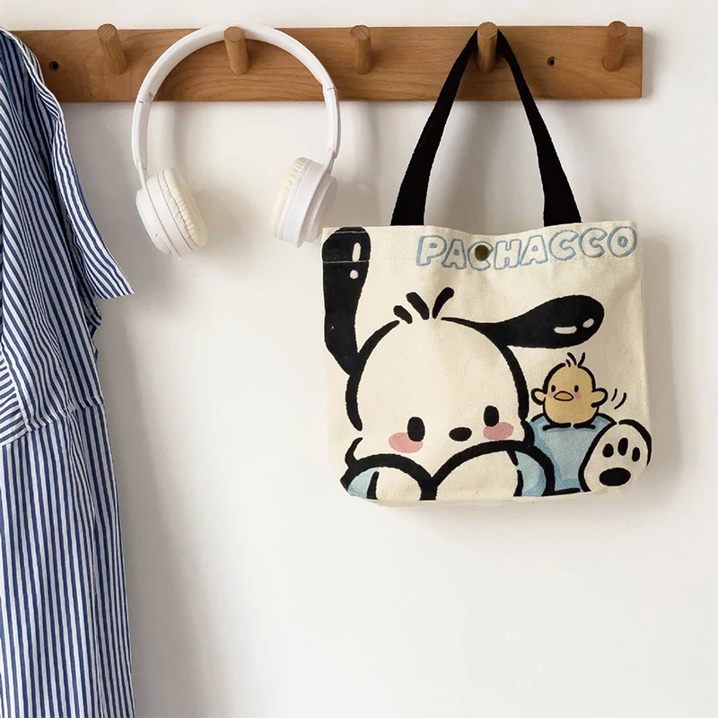 Sanrio Cartoon Canvas Bag Pochacco Kuromi Portable Handbag Kawaii Melody Large Capacity Women Shopping Bags Storage Bag