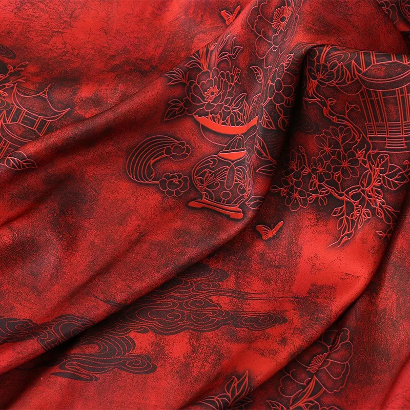 Kain jacquard satin asetat untuk cheongsam Hanfu dan gaun gaya tradisional Cina dicetak