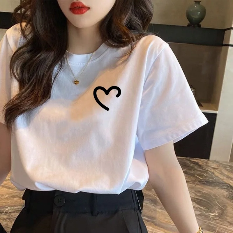 2024Summer New Women's Short Sleeve Loose White CottonTShirt Top