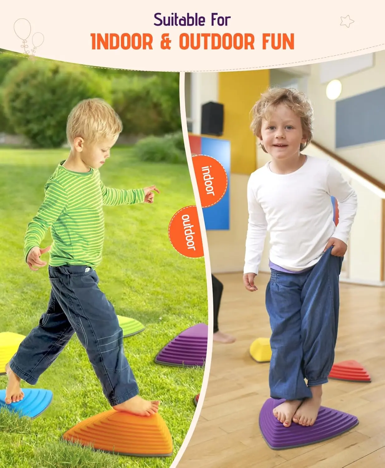 Stepping StonesForKids, SetOf12, Montessori Indoor and Outdoor Balance Stepping Stones, Promotes Coordination, Balanced Strength