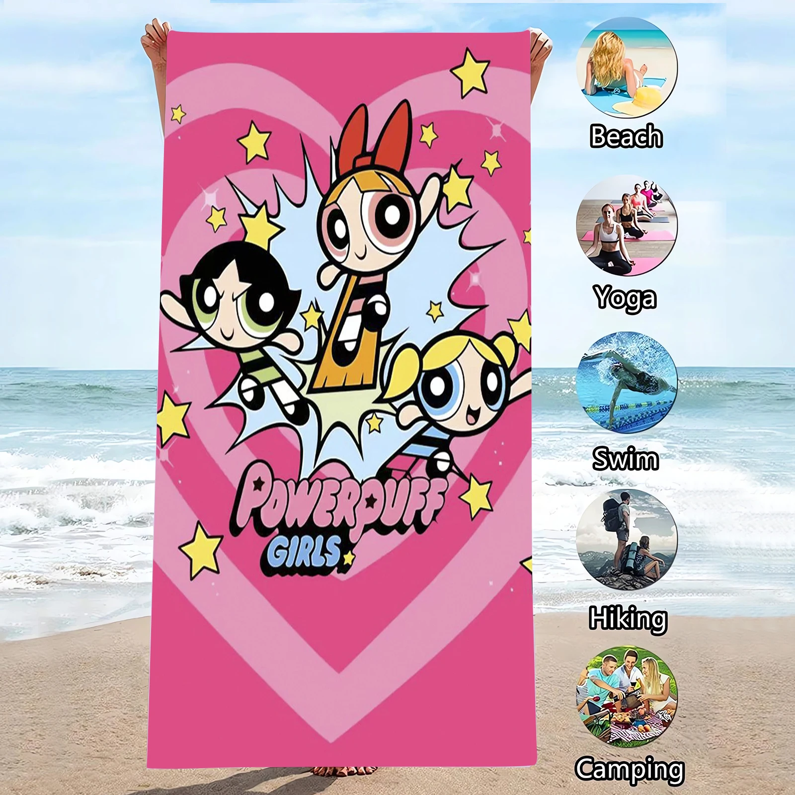 The Powerpuff Girls Quick Dry Microfiber Beach Towel, Cute Room Decor Gifts for Kids, Large Shower Supplies