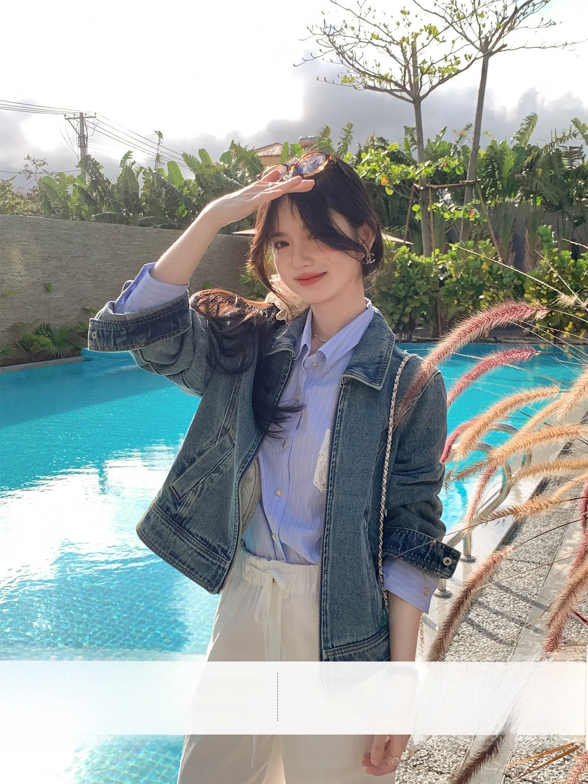 Chaqueta vaquera retro de moda estilo Hong Kong Miss Squirrel, abrigo corto de primavera para mujer, corte holgado con cuello alto